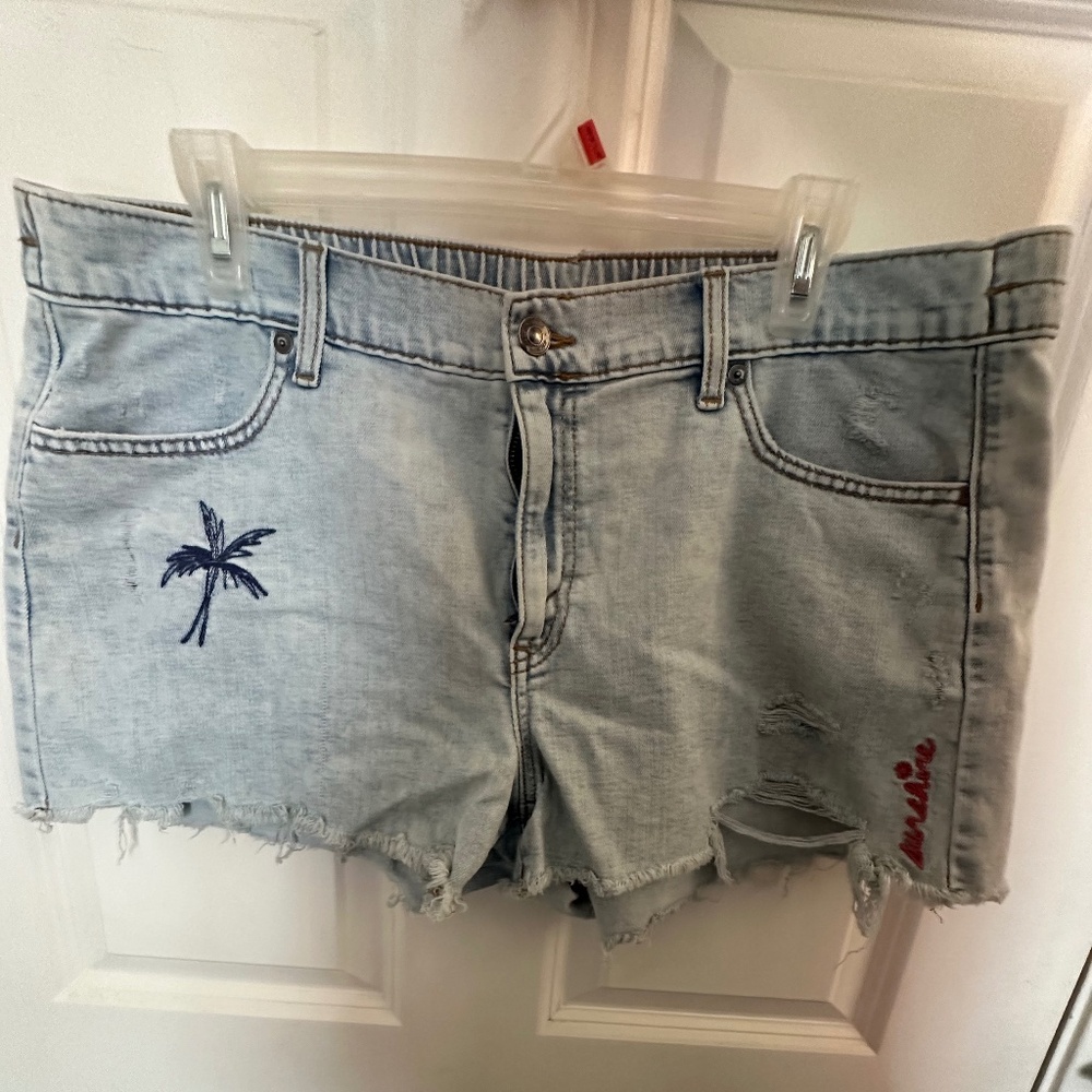 Aerie Light Blue Jean Shorts with Palm Tree Embroidery